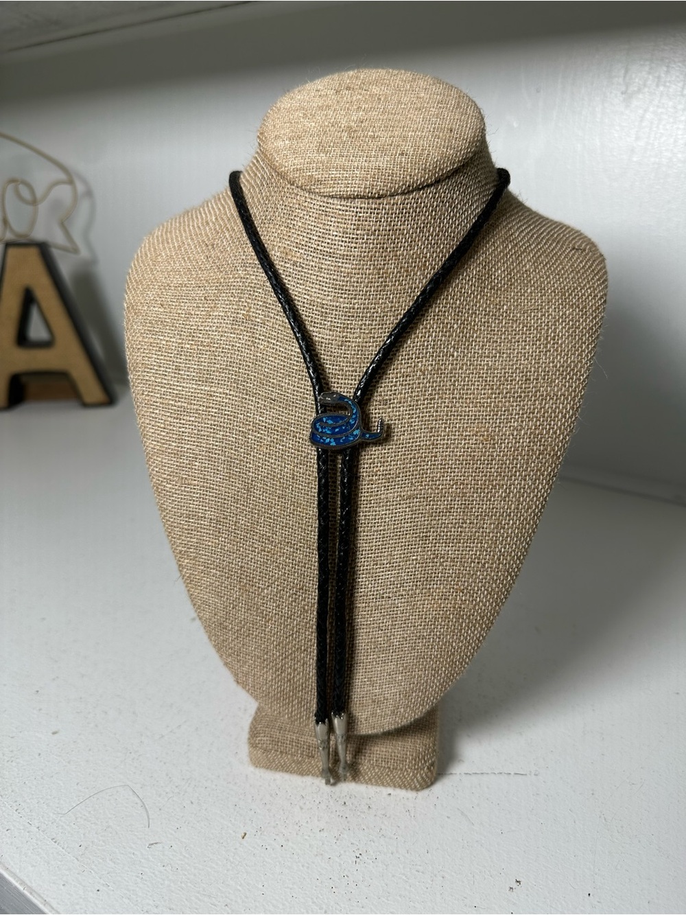 Vintage Snake Bolo Tie 18” Unisex Western Necklace Blue Snake Cowboy Southwest